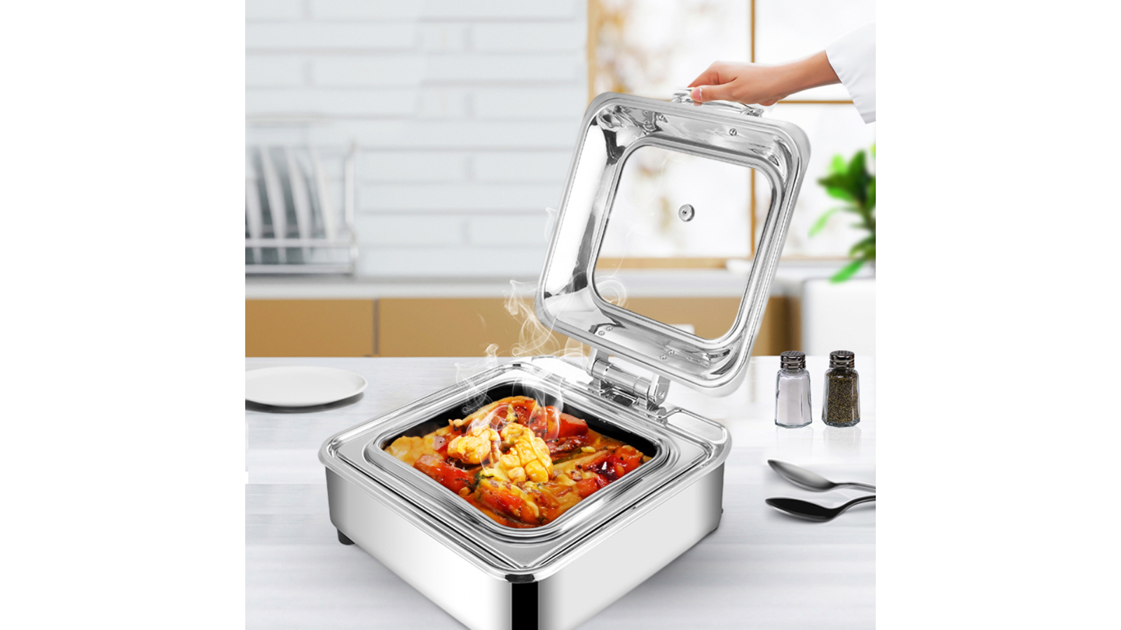 Soga Stainless Steel Square Tray Buffet Food Warmer with Top Lid