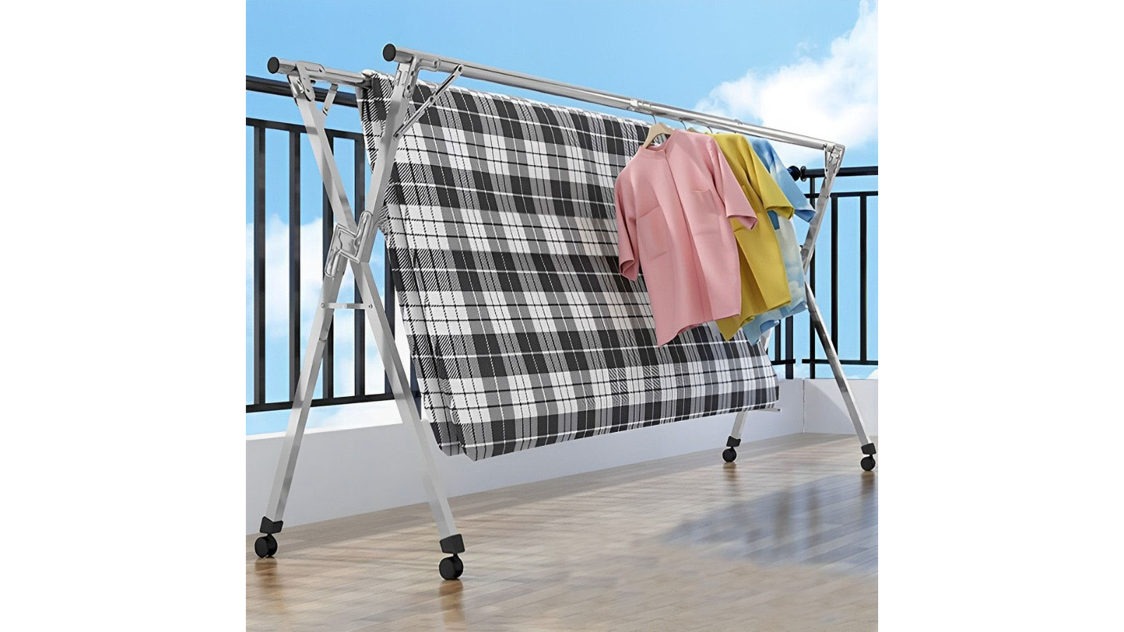 Soga Portable Standing Clothes Drying Rack with Wheels 2.4metre Harvey Norman