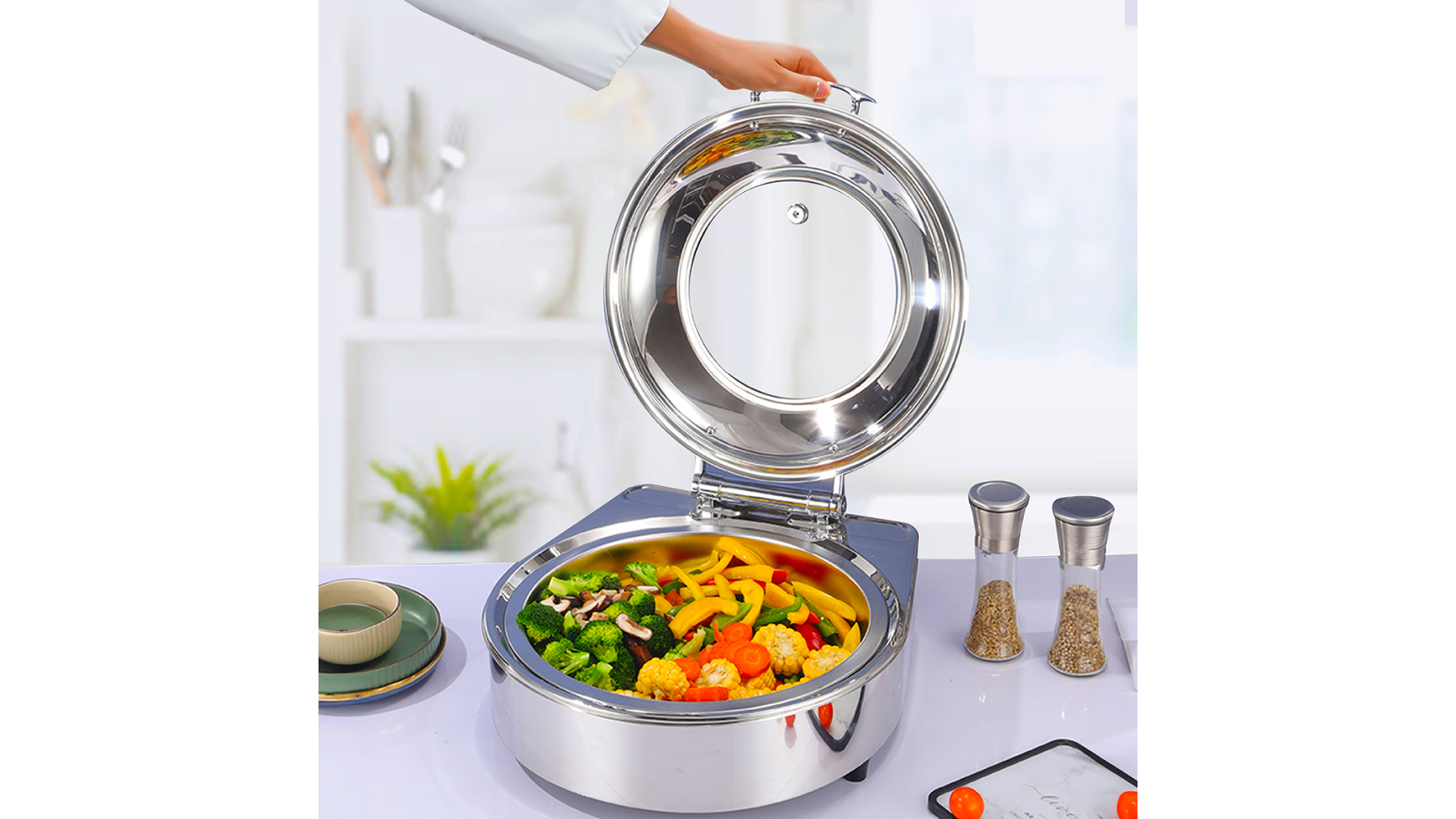 Soga Stainless Steel Round Tray Buffet Food Warmer with Top Lid