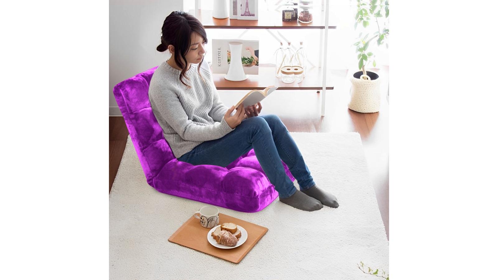 Soga Floor Recliner Folding Lounge Sofa Futon Couch Purple Harvey Norman