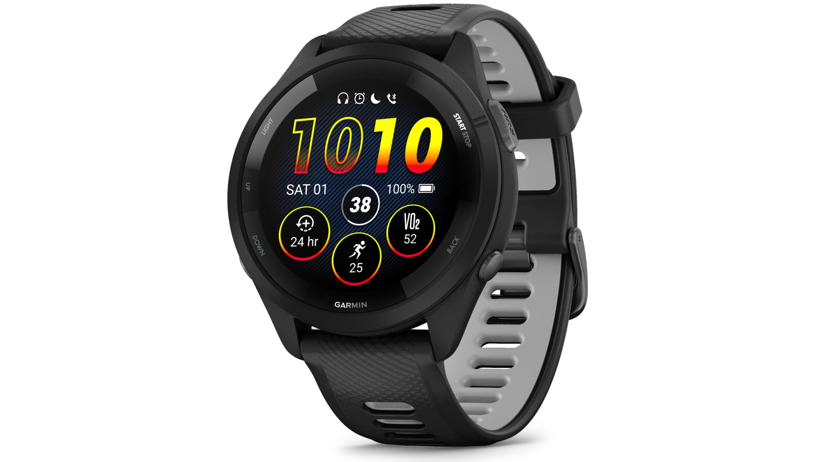 Garmin Forerunner 265 Smart Watch - Black Bezel and Case with Black/Powder Grey Silicone Band