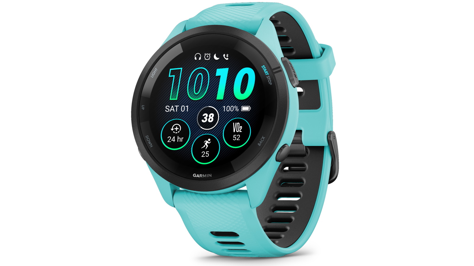 Garmin Forerunner 265 Smart Watch - Black Bezel with Aqua Case and Aqua/Black Silicone Band