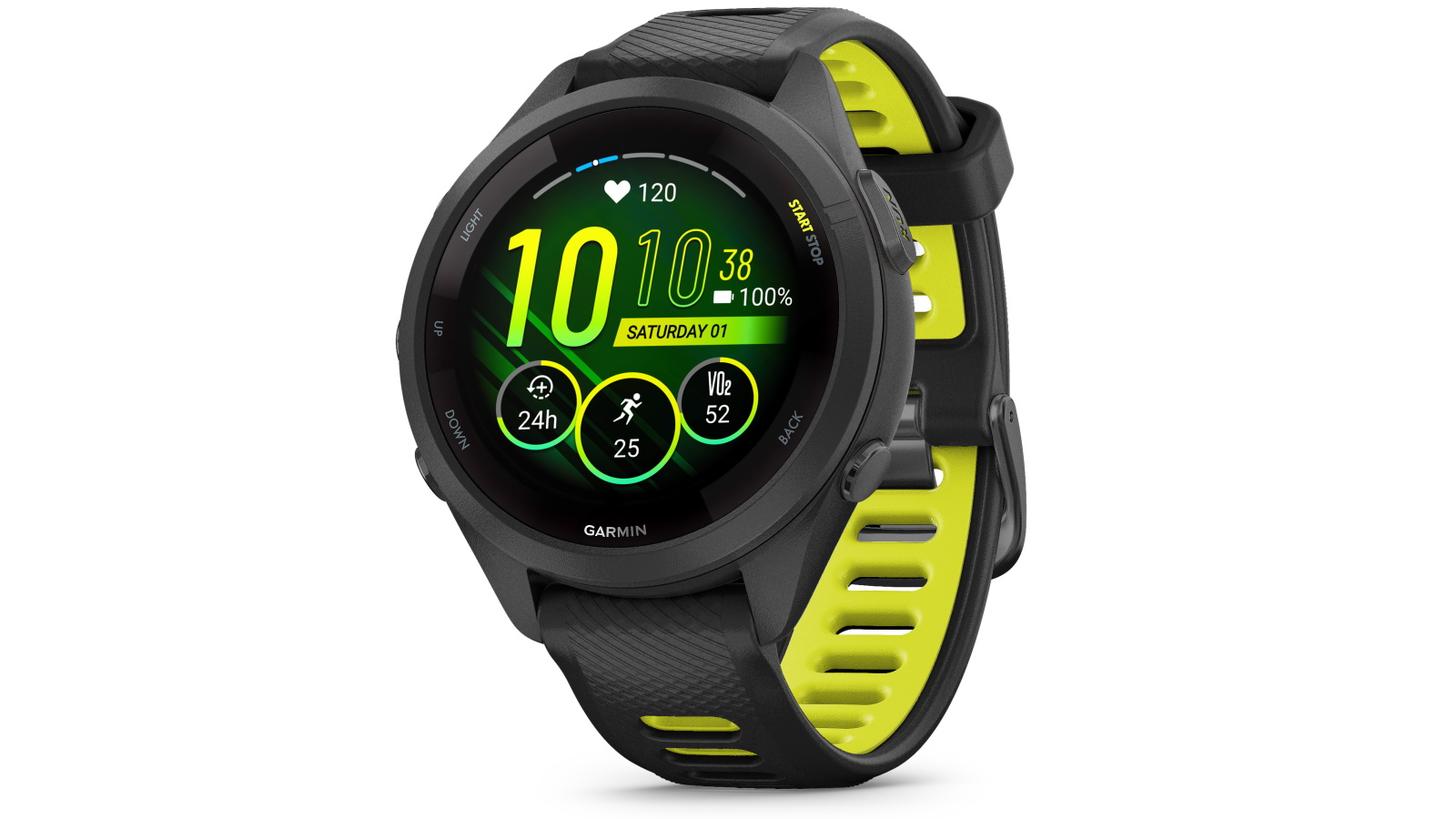 Garmin Forerunner 265S Smart Watch - Black Bezel and Case with Black/Amp Yellow Silicone Band