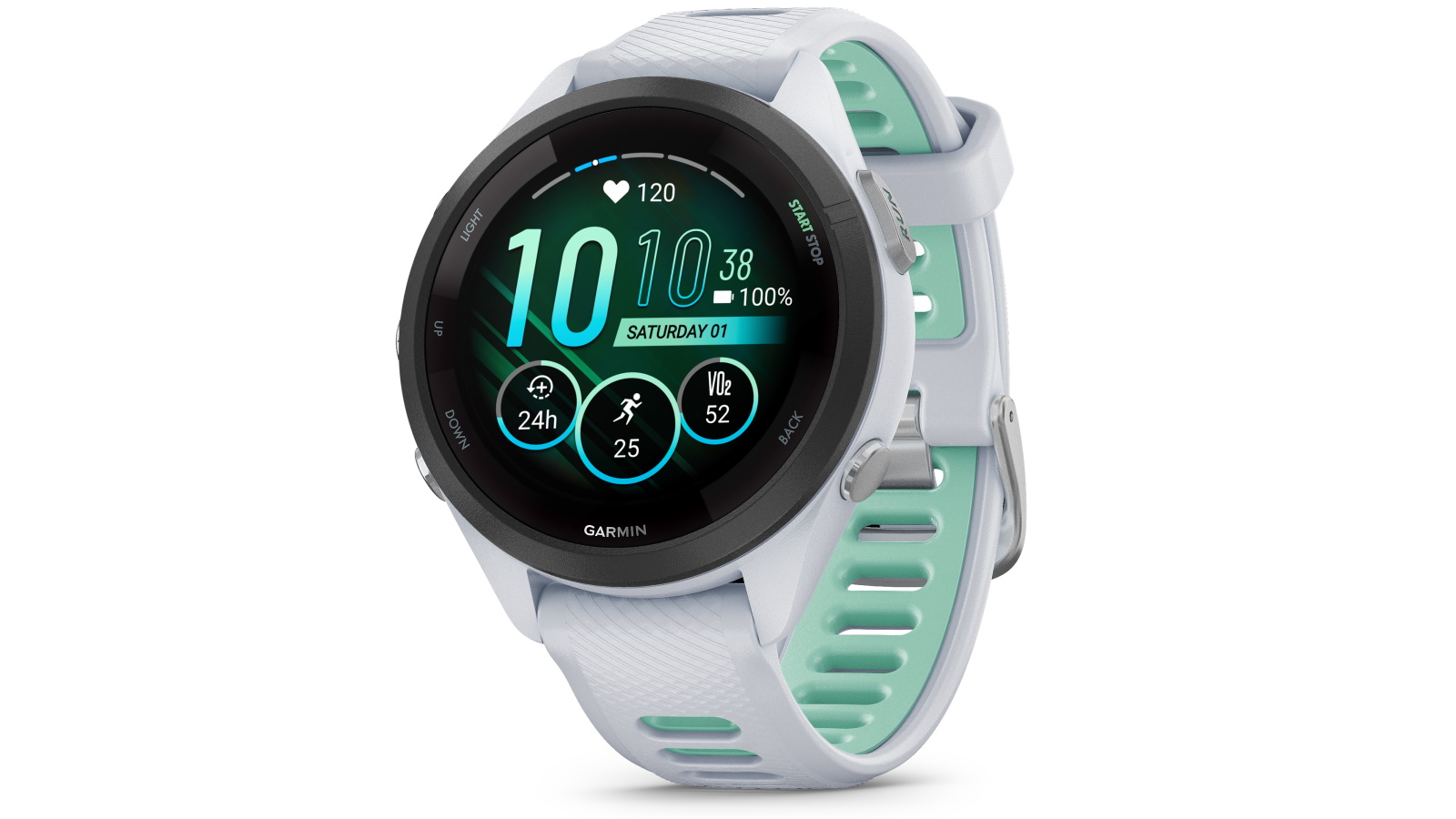 Garmin Forerunner 265S Smart Watch - Black Bezel with Whitestone Case and Whitestone/Neo Tropic Silicone Band