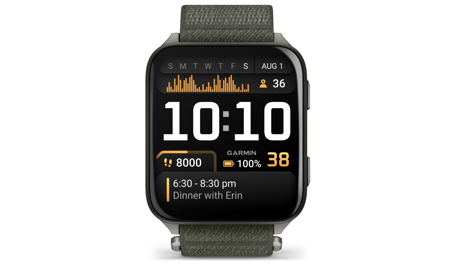 Garmin Venu X1 Smartwatch - Moss Titanium Caseback and Moss ComfortFit Nylon Band