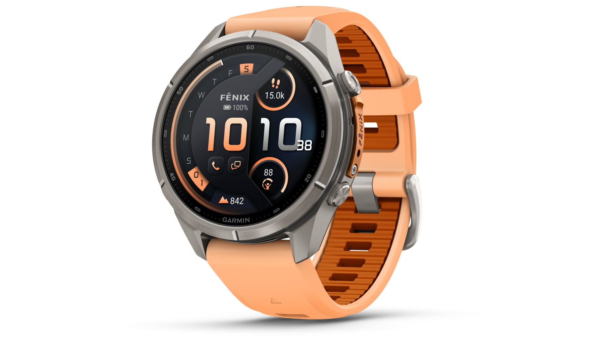 Garmin Fenix 9 Pro 43mm inReach Multisport GPS Smartwatch - Titanium with Shell Pink/Autumn Orange Silicone Band