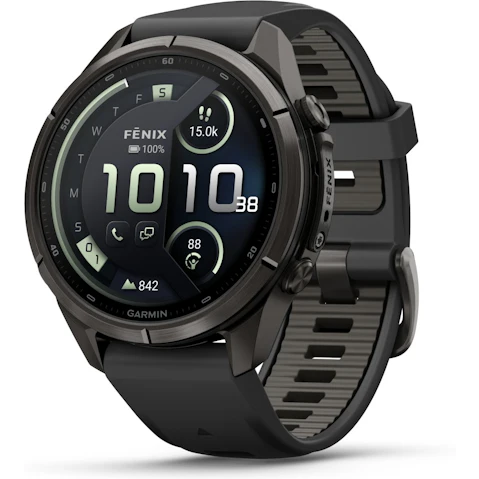 Garmin Fenix 9 Pro 43mm inReach Multisport GPS Smartwatch - Carbon Grey DLC Titanium with Black/Pebble Grey Silicone Band