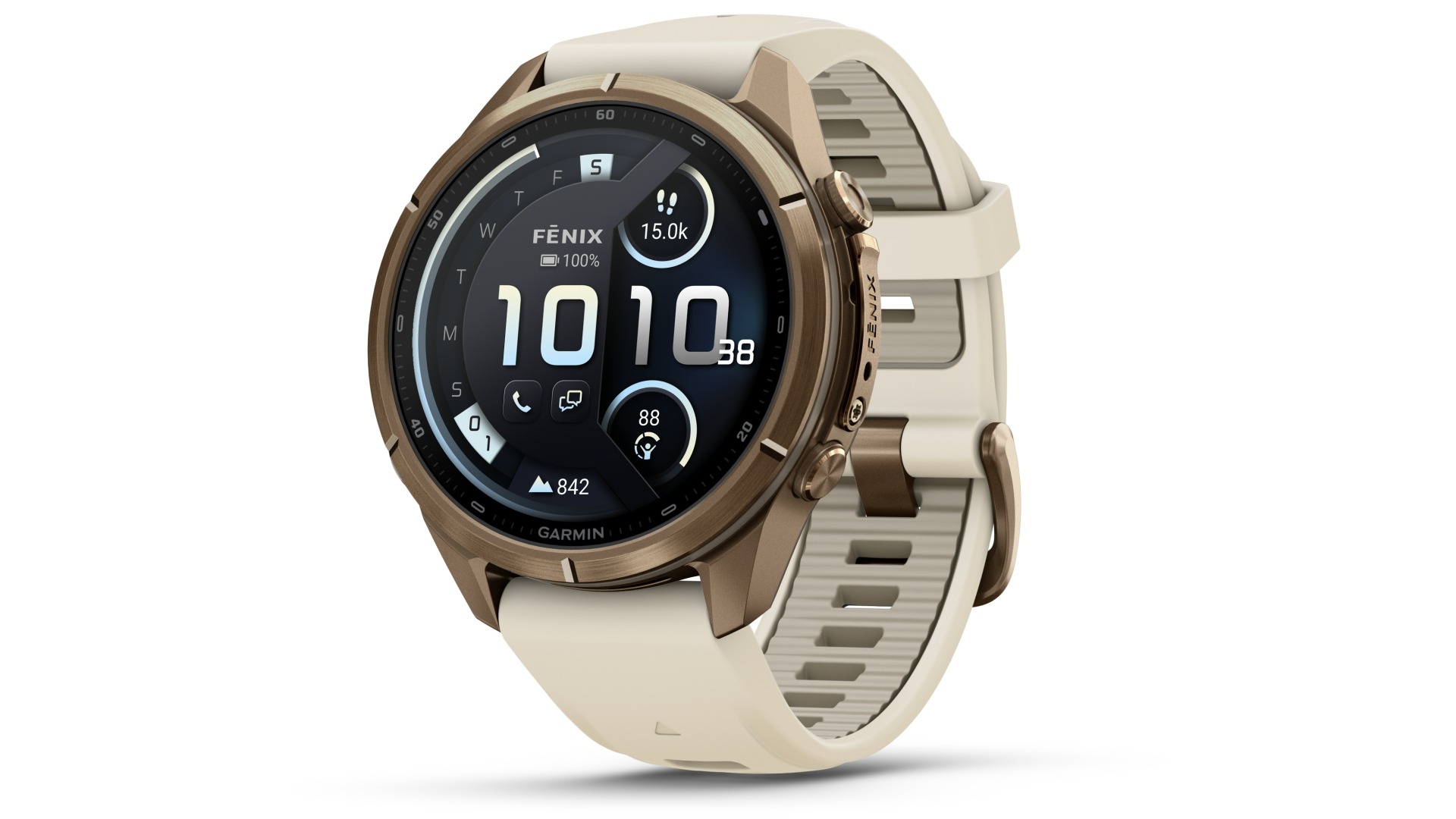 Garmin Fenix 9 Pro 43mm inReach Multisport GPS Smartwatch - Autumn Gold Titanium with Cream/French Grey Silicone Band