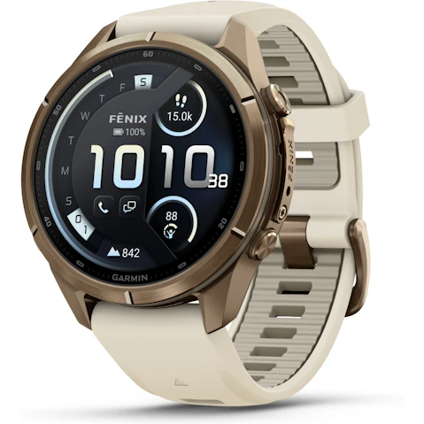 Garmin Fenix 9 Pro 43mm inReach Multisport GPS Smartwatch - Autumn Gold Titanium with Cream/French Grey Silicone Band