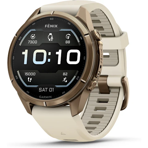 Garmin Fenix 9 Pro 43mm Multisport GPS Smartwatch - Autumn Gold Titanium with Cream/French Grey Silicone Band