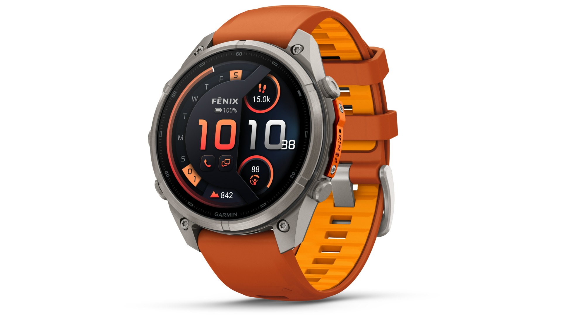Garmin Fenix 9 Pro 47mm inReach Multisport GPS Smartwatch - Titanium with Autumn Orange/Spark Orange Silicone Band