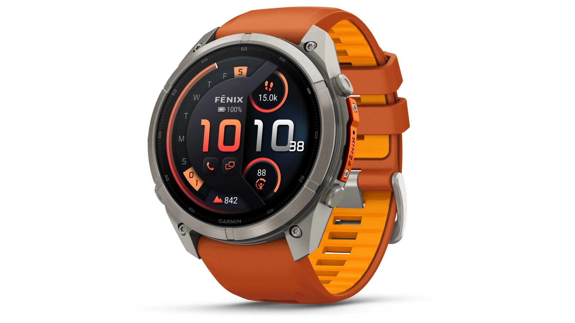 Garmin Fenix 9 Pro 51mm inReach Multisport GPS Smartwatch - Titanium with Autumn Orange/Spark Orange Silicone Band