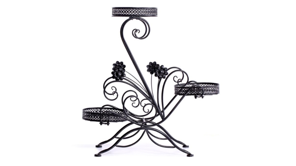 Levede 2 pcs Plant Stand Metal Pot - Black