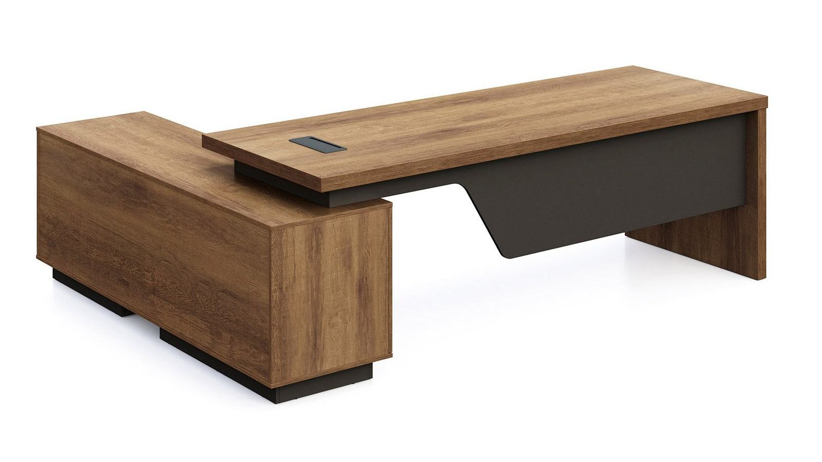 DreasyTech 180/200cm Adjustable Executive Office Desk with Right Return - Brown Oak