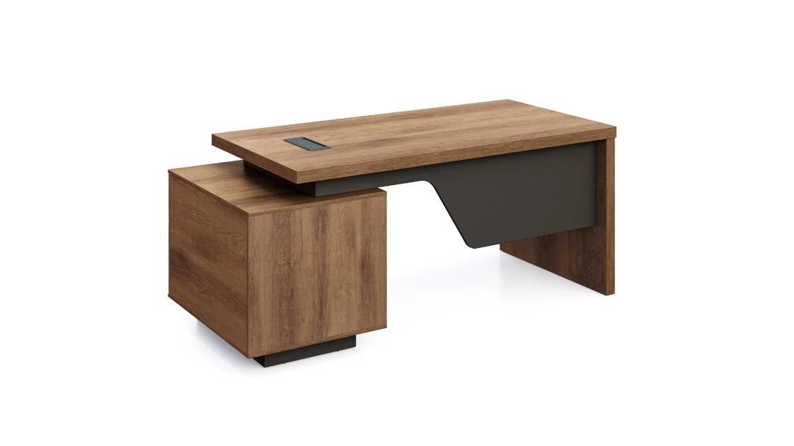 DreasyTech 1.6/1.8m Adjustable Executive Modern Office Desk with Right Return - Brown Oak