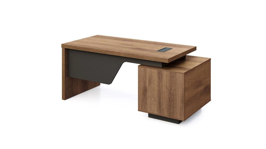 DreasyTech 1.6m/1.8m Adjustable Executive Office Desk With Right Return - Brown Oak