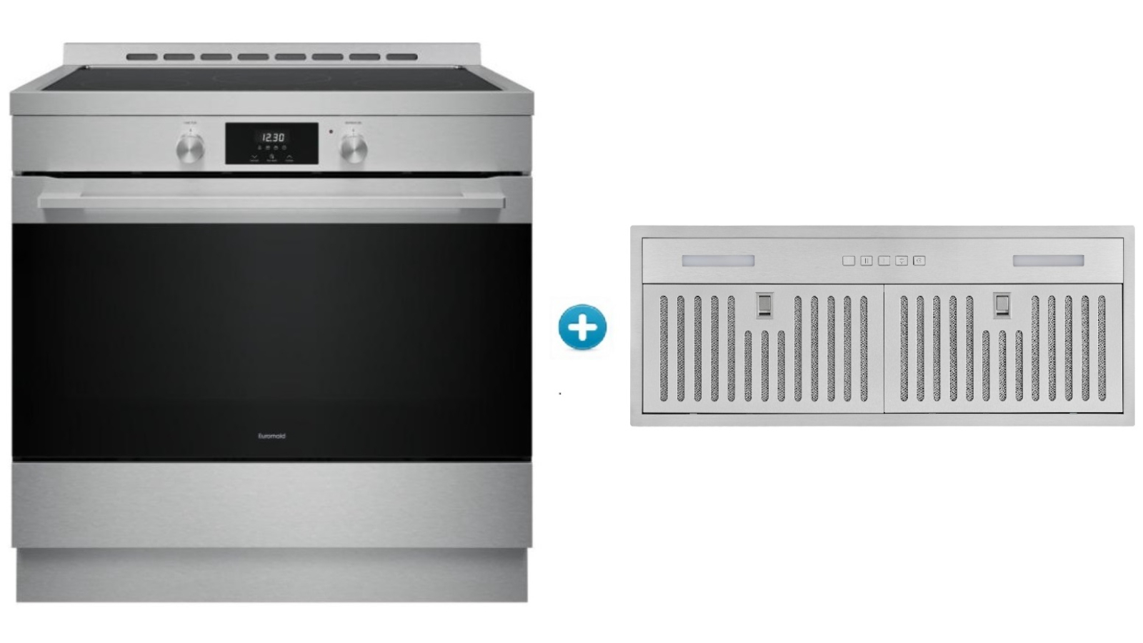 Euromaid 90cm 10 Function Ceramic Freestanding Cooker plus 85cm Undermount Rangehood Package