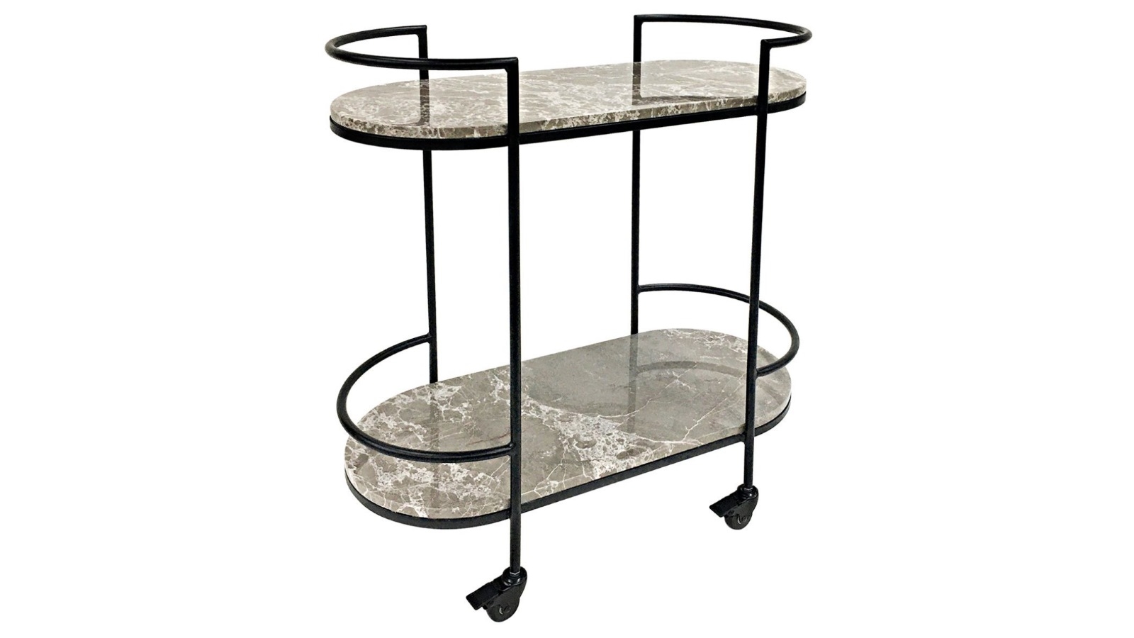 Cafe Lighting & Living Southside Grey Marble Bar Cart - Black