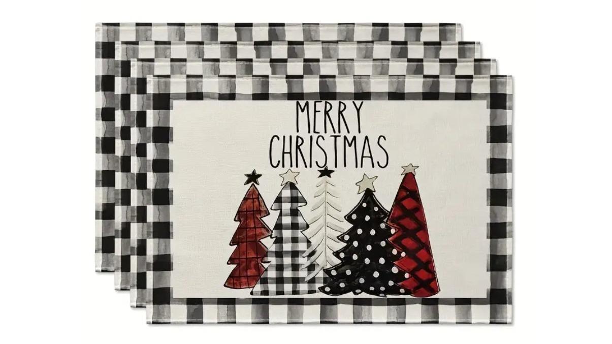 TM Set of 4 Buffalo Plaid Christmas Tree Winter Table Mat