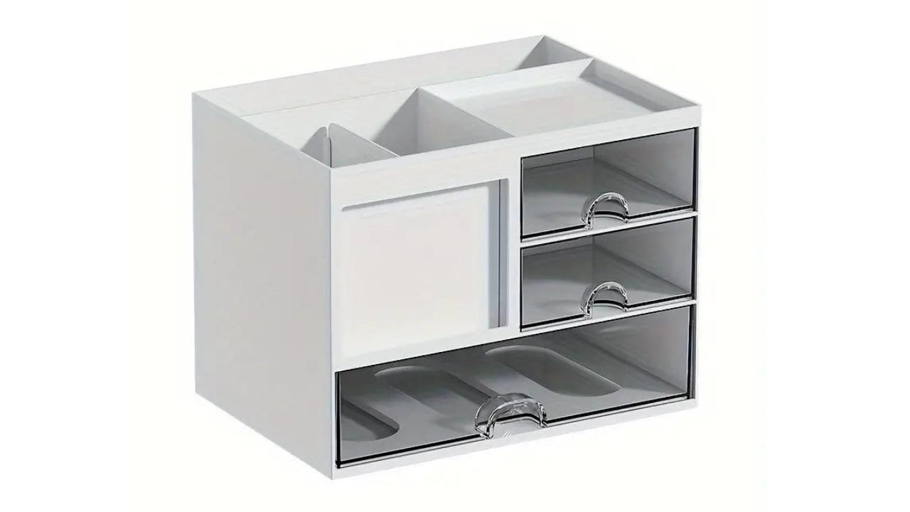 TM White Rust Resistant Modern Desktop Storage Box with Drawer