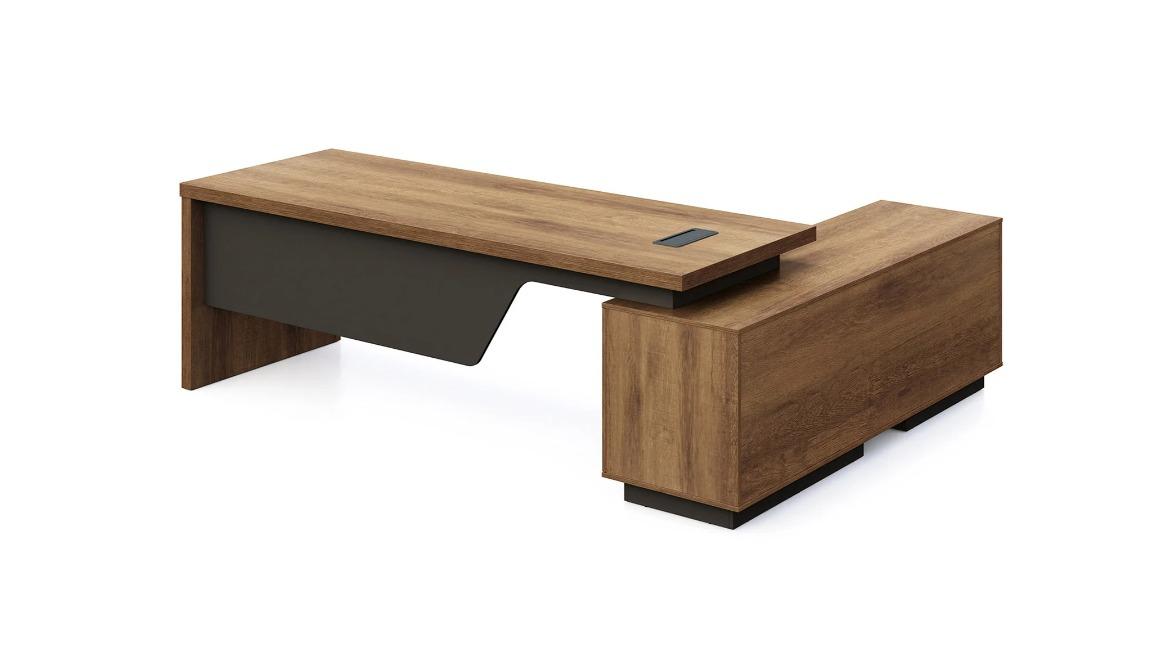 DreasyTech 220/240cm Adjustable Executive Office Desk with Left Return - Brown Oak