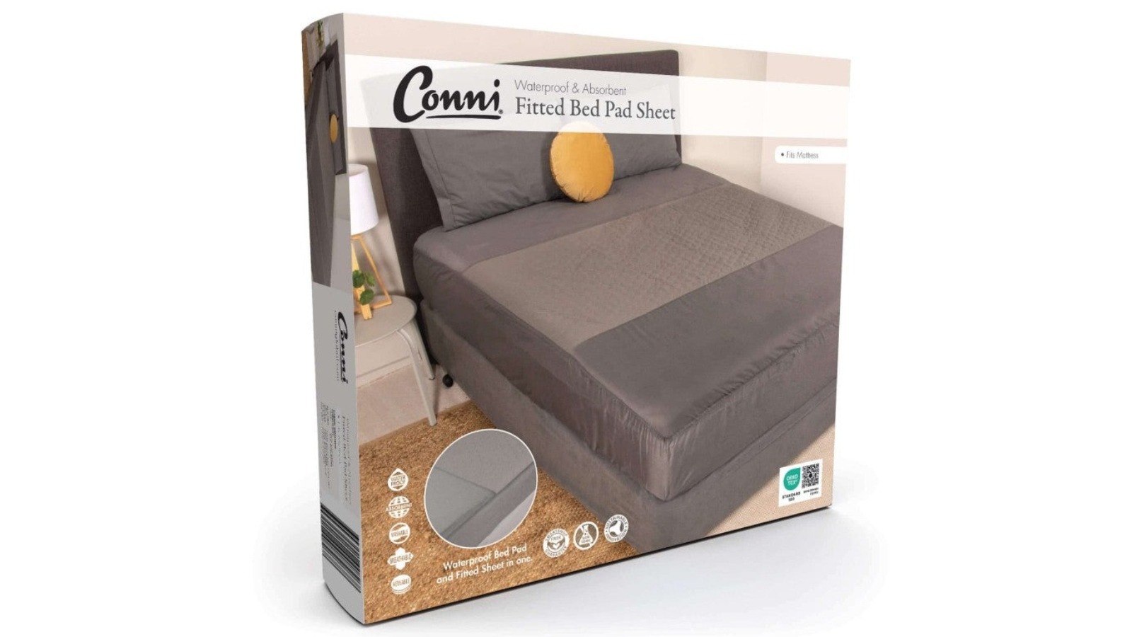 Conni 92 x 188cm All-in-One Single Fitted Bed Pad Sheet - Charcoal
