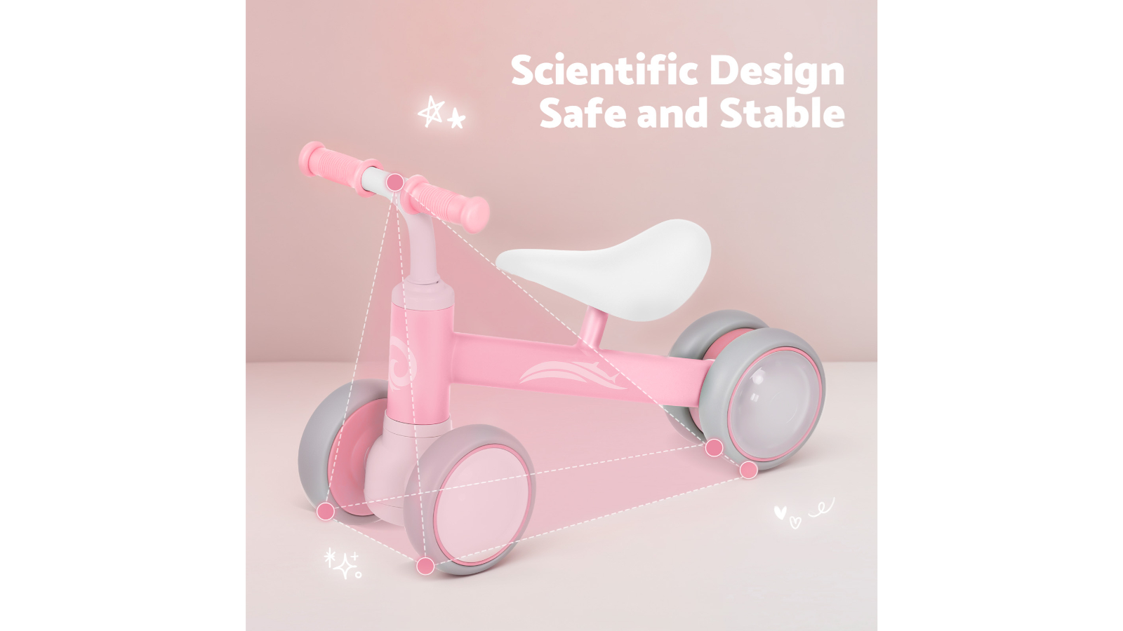 Advwin Baby Balance Bike Ride-on Toy with 4 Wheel - Pink/White | Harvey ...