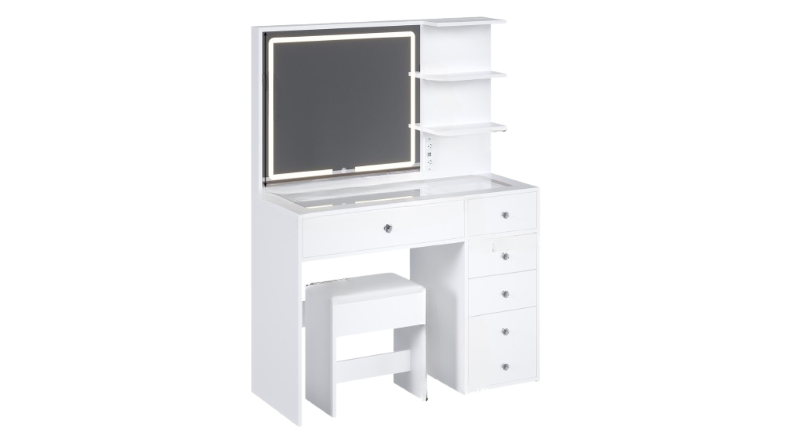 Advwin LED Vanity Dressing Table Set with Stool and Glass Top - White