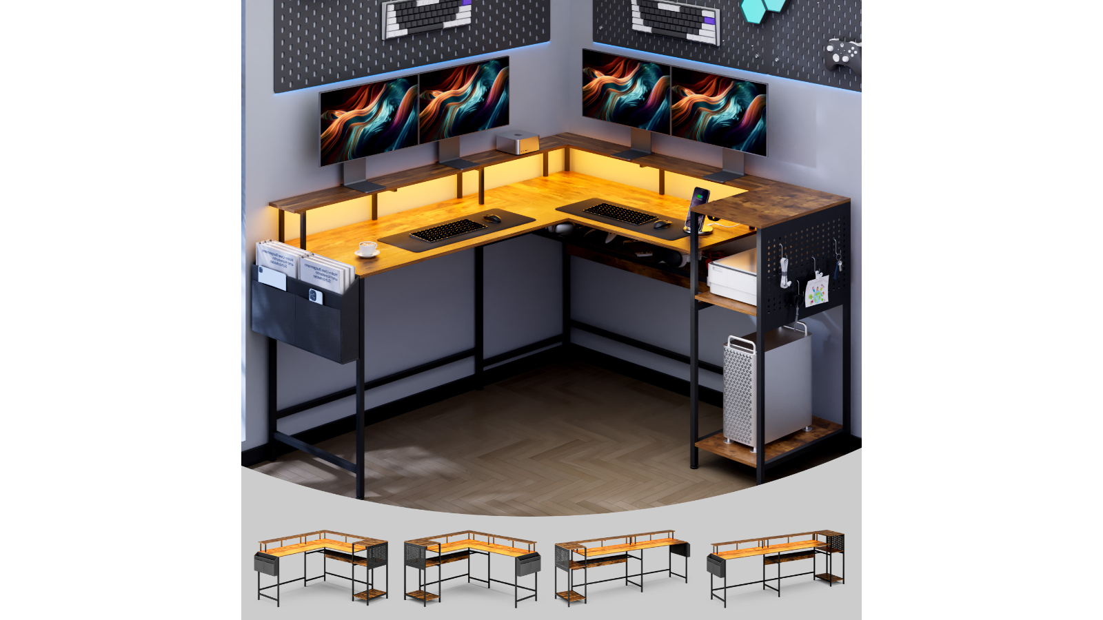 Advwin 2 Person Convertible Gaming Desk with Monitor Stand and Side ...