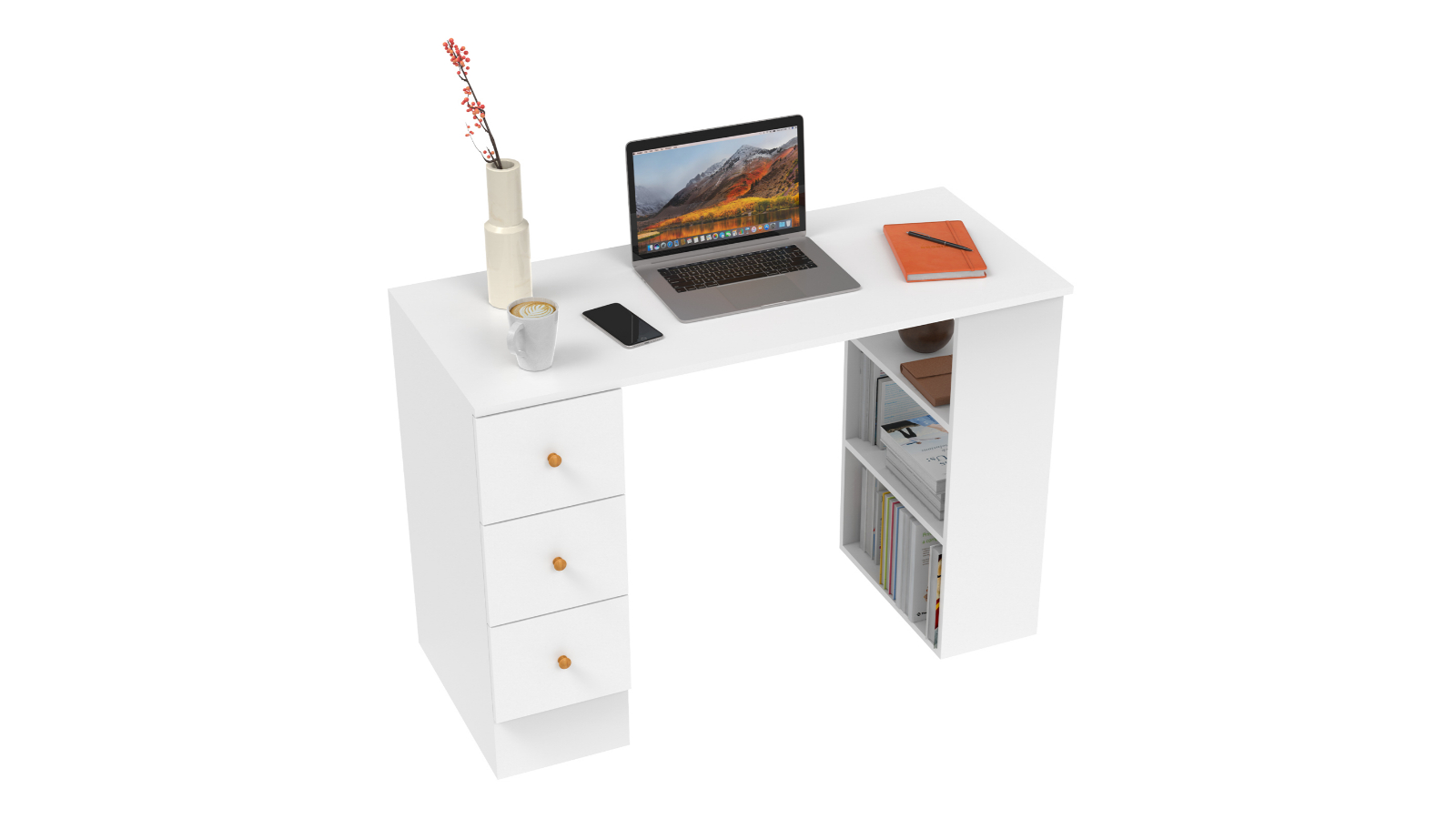 Advwin 110cm Computer Office Desk with Drawer - White
