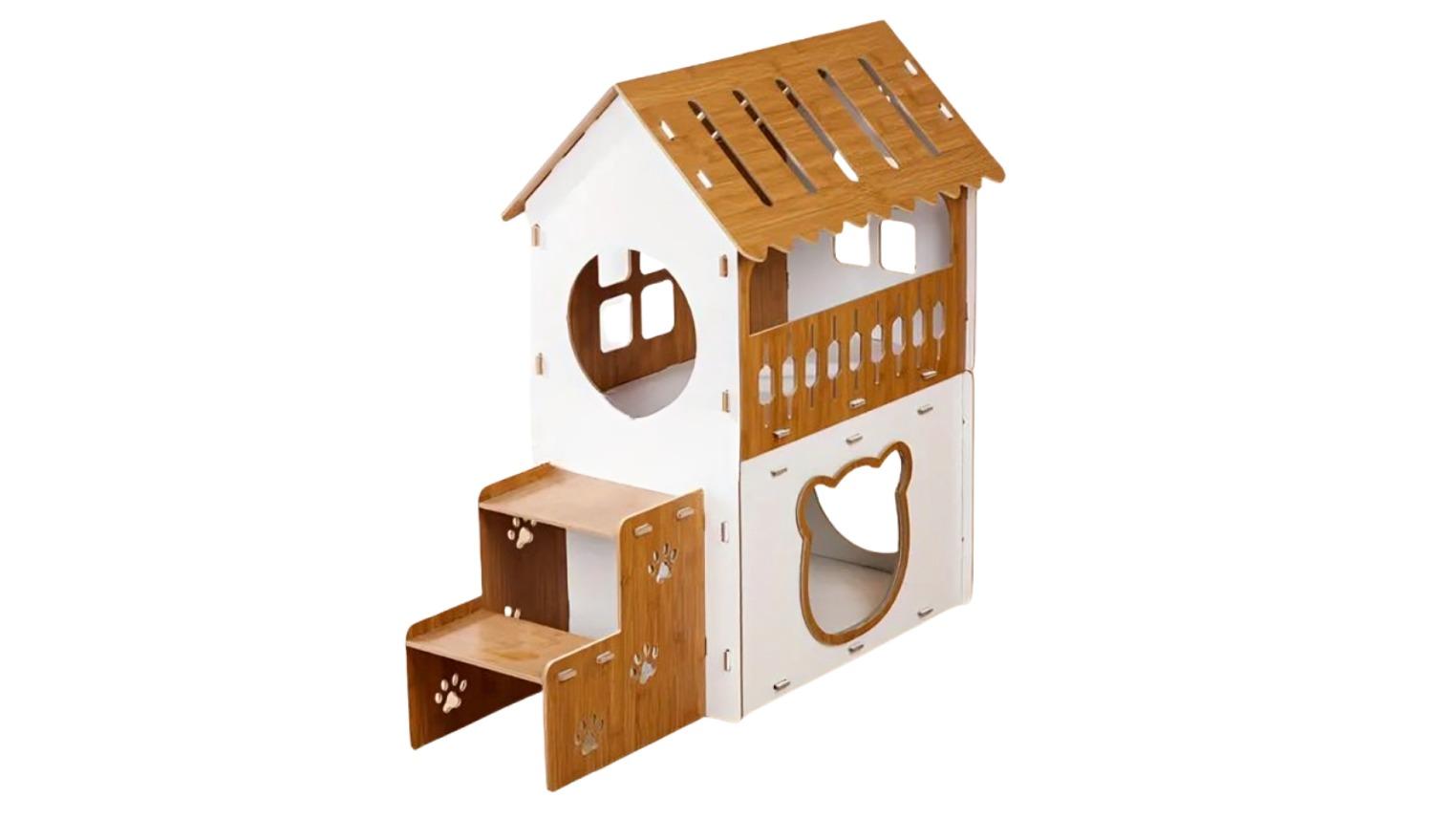 NNETM Villa Style Plaid Pattern Cat Scratcher Cardboard House