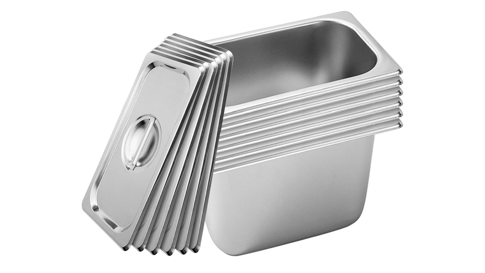 SOGA 6x Gastronorm GN Pan Full Size 1/3 GN Pan 20cm Deep Stainless Steel Tray With Lid