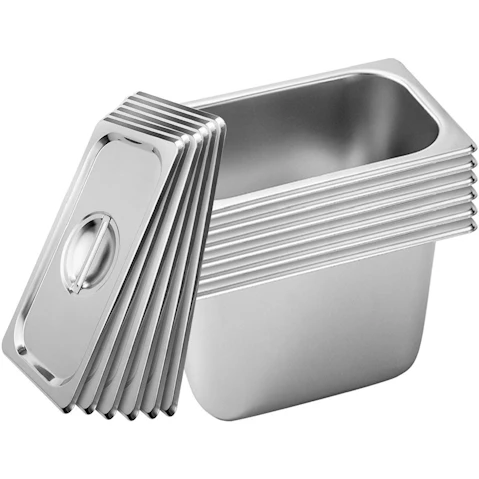SOGA 6x Gastronorm GN Pan Full Size 1/3 GN Pan 20cm Deep Stainless Steel Tray With Lid