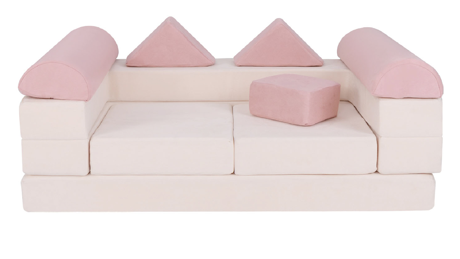 Costway Block Design Ultra Soft DIY Convertible Combination Sofa Set  - Pink and Beige
