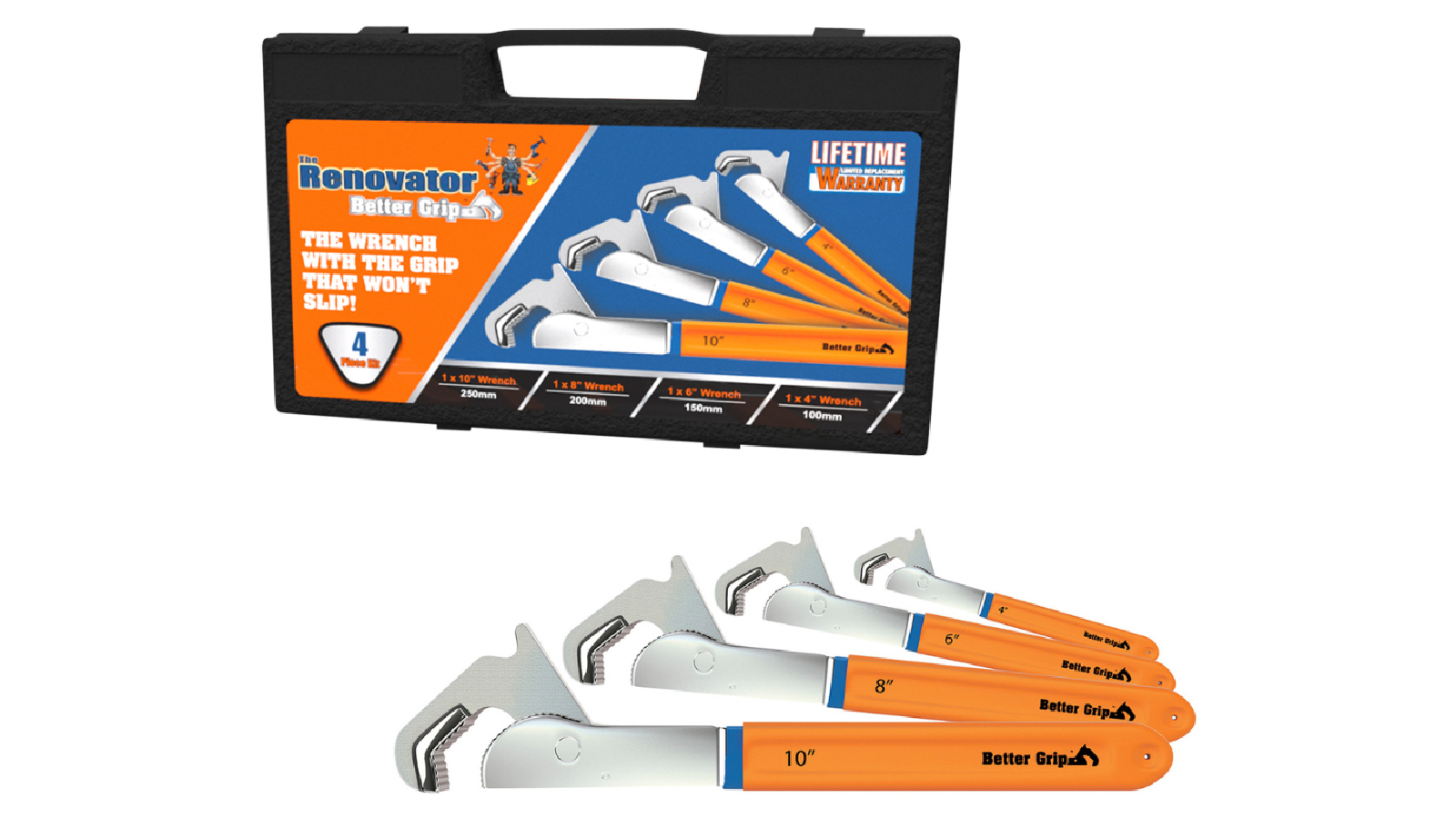 Renovator 4 Piece 2mm -35mm Non-Slip Ratchet Wrench Adjustable Spanner Set 