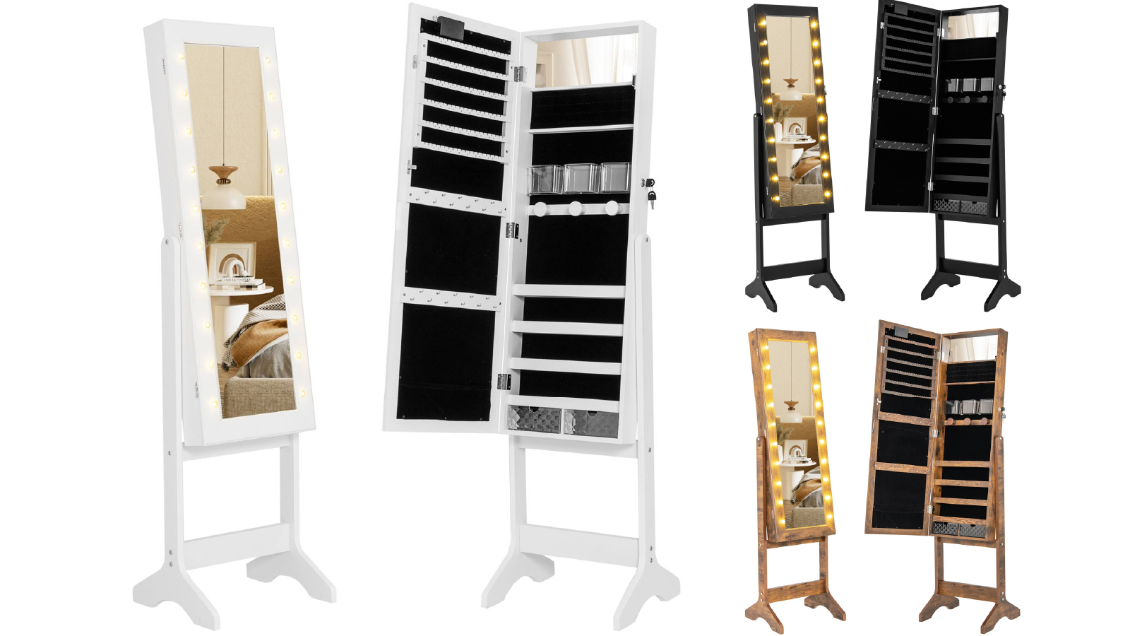 Costway 4 Tilt Angles Standing Mirror Jewelry Cabinet with 20 Lights