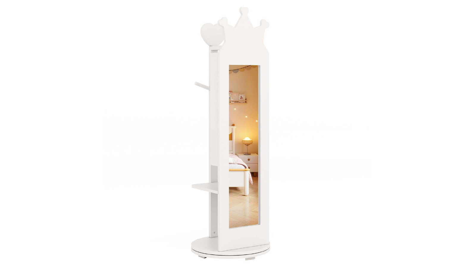 Costway 3 in 1 Armoire Rotating Mirror Jewelry Cabinet with Clothes Rack Dressing Storage Organizer - White