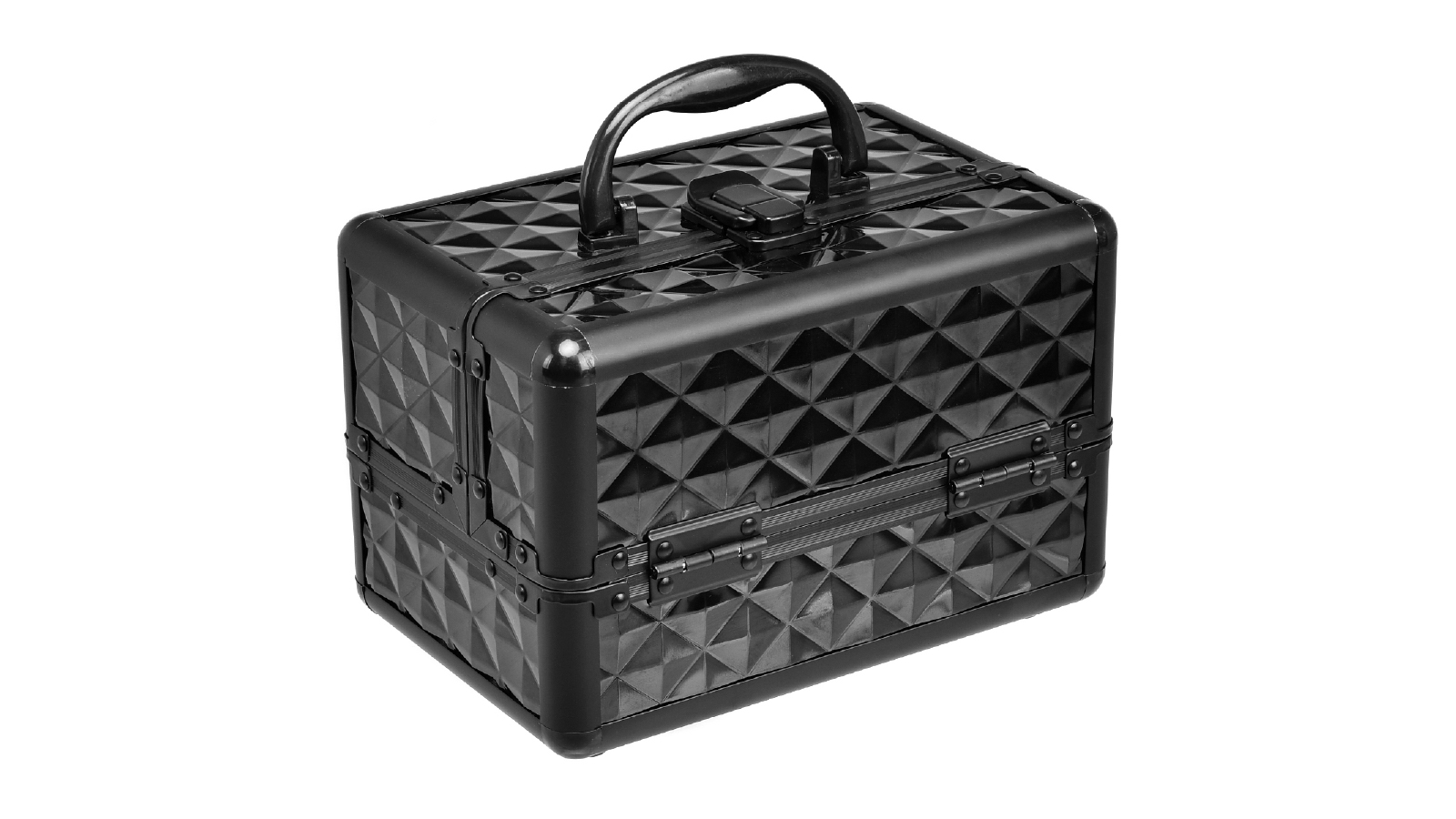 Costway 23 x 15 x 15cm Portable Cosmetic Diamond Pattern Makeup Case with  Mirror - Black
