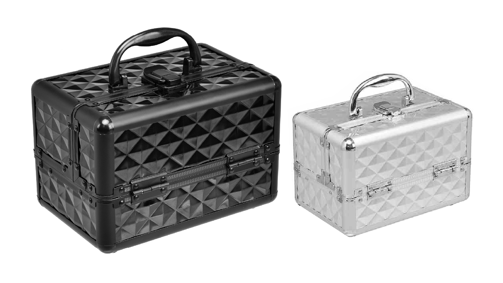 Costway 23 x 15 x 15cm Portable Cosmetic Diamond Pattern Makeup Case with Mirror