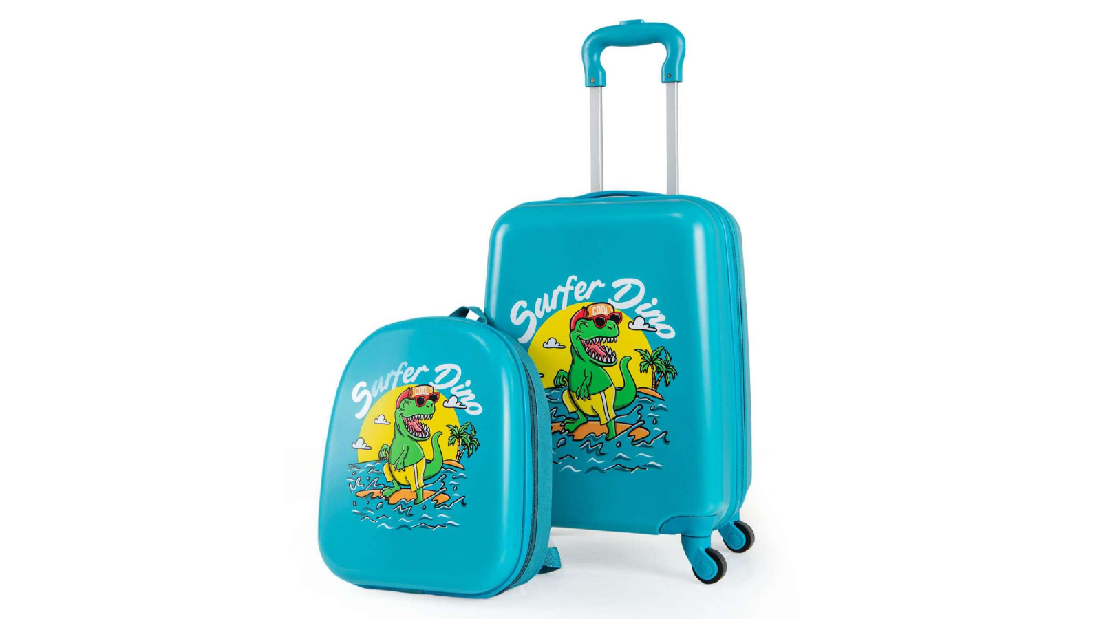 Costway 2 Piece Kids Hardshell Travel Luggage with 30cm Carry-on Suitcase and 29cm Backpack Airline Approved - Blue