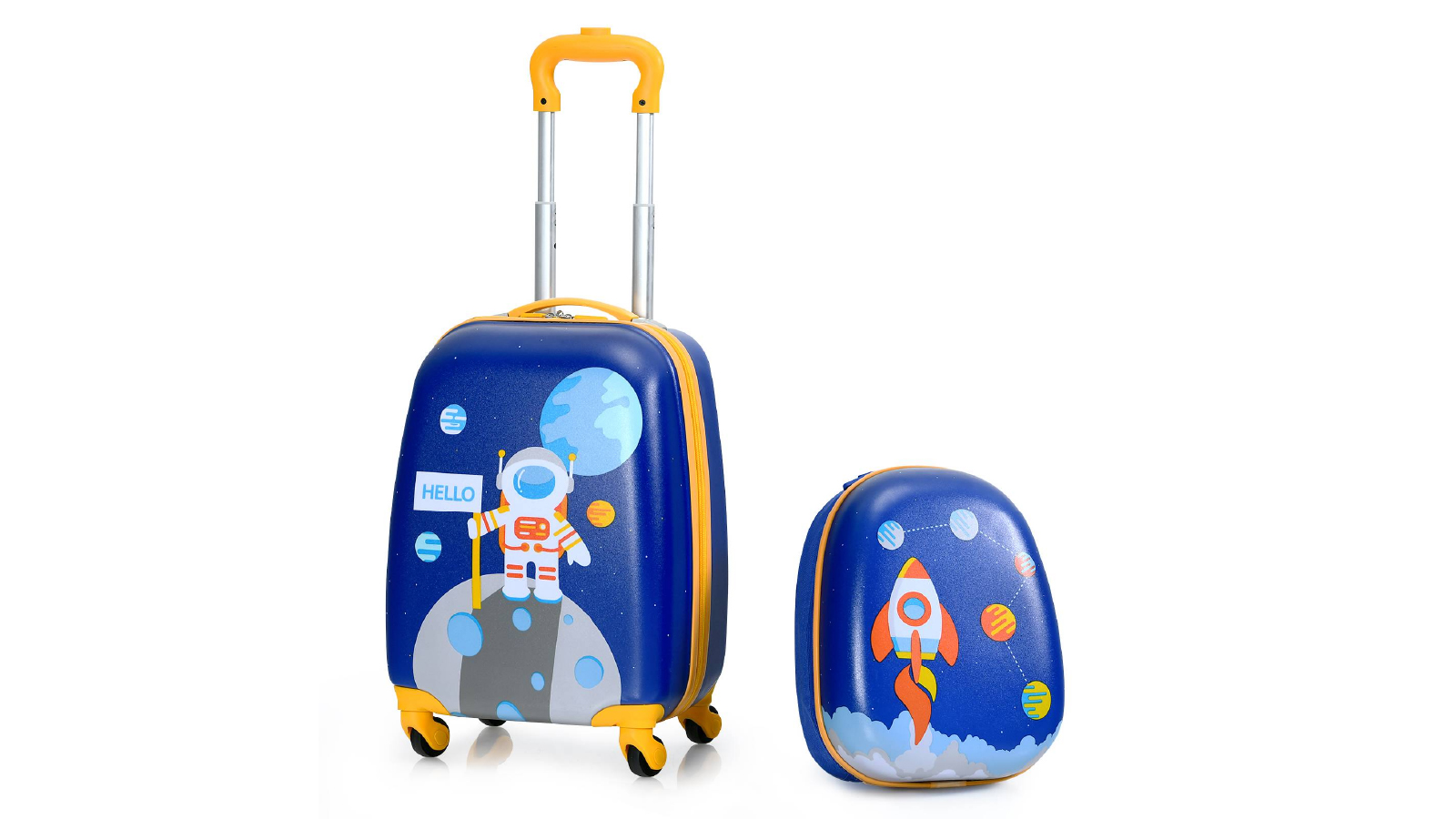 Costway 2 Piece 16 Inch Luggage + 13 Inch Backpack Set Kids Travel Trolley Suitcase Set - Astronaut