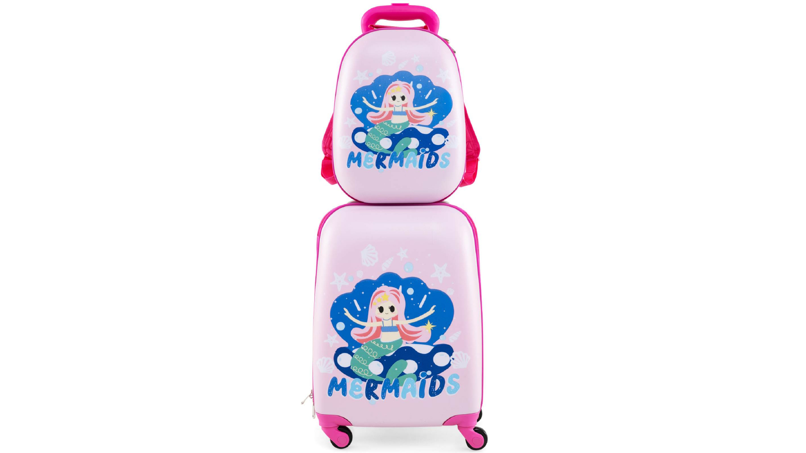 Costway 2 Piece Kids Luggage Set Suitcase and Backpack Travel Carry On Bag Baggage Gift - Mermaid Pattern