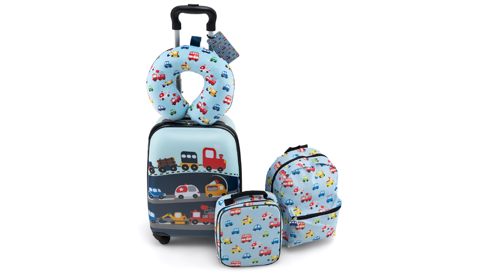 Costway 5 Piece Carry-on Luggage Set with Neck Pillow Lunch Bag Tag Aluminium Handle - Blue