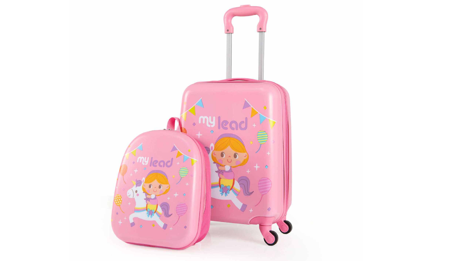 Costway 2 Piece Hardshell Kids Travel Luggage with 30cm Carry-on Suitcase and 29cm Backpack Airline Approved - Pink