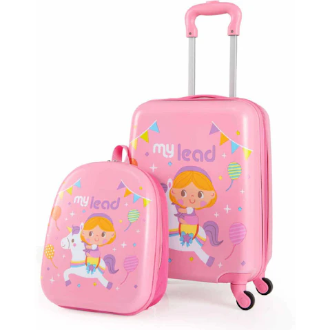 Costway 2 Piece Hardshell Kids Travel Luggage with 30cm Carry-on Suitcase and 29cm Backpack Airline Approved - Pink