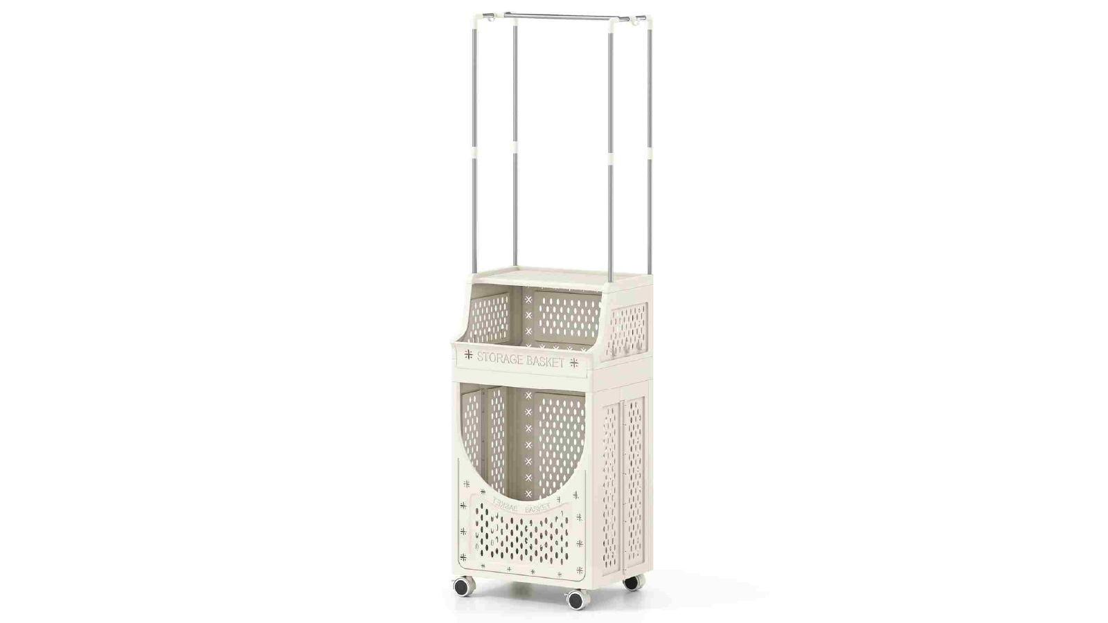 Costway 2 in 1 61L Laundry Hamper 3 Tier Folding Utility Cart with Hanging Bar Basket 8 Hanging Hook Lockable Wheels