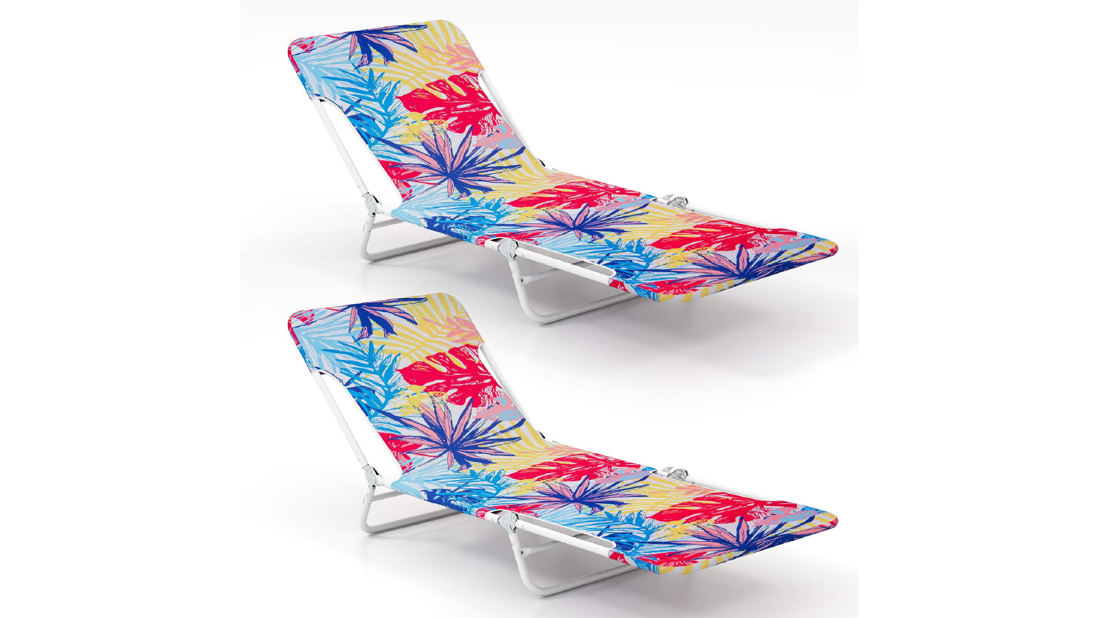 Costway 2 Pack Folding Beach Bed Chair with 5 Position Backrest and Carry Strap - Pink