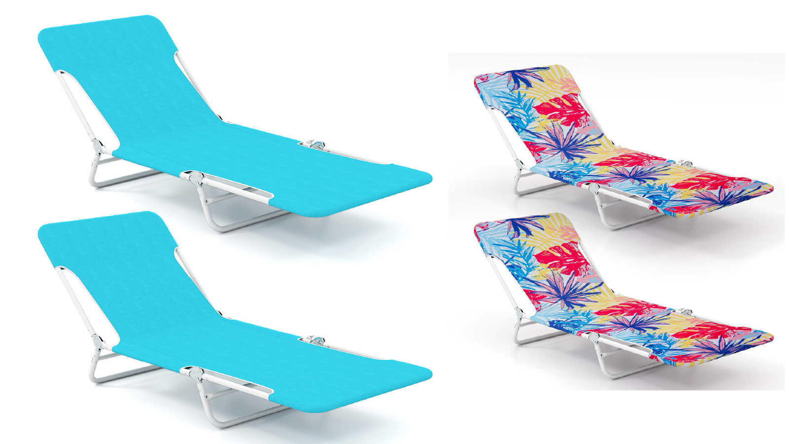 Costway 2 Pack Folding Beach Bed Chair with 5 Position Backrest and Carry Strap