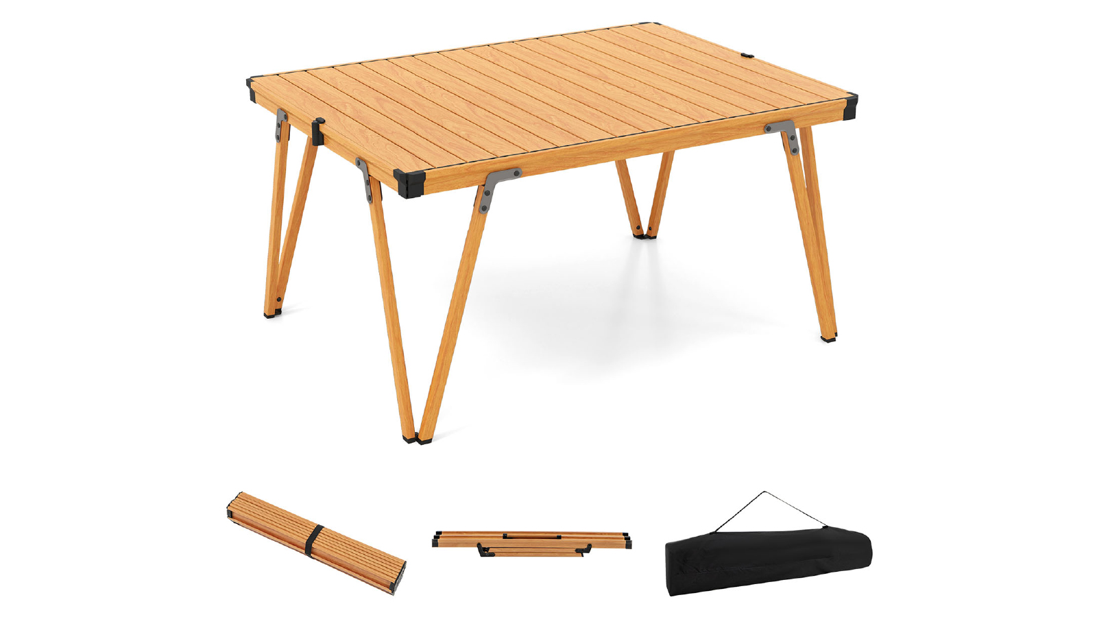 Costway Aluminum Folding Table Dining Set with Waterproof Desktop - Coffee