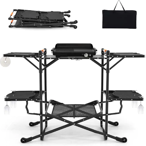 Costway 4 Side Aluminum Tabletop Camping Cook Station with Heat Resistant